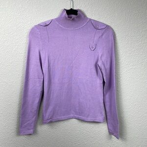 Etcetera Wistful High Neck Lilac Fitted Sweater Button Flap Accent Turtleneck XS